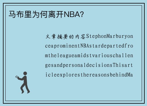 马布里为何离开NBA？